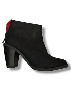 Mossimo Women's Black Ankle Boot with Red Accent - Stylish Heeled Boot 6.5